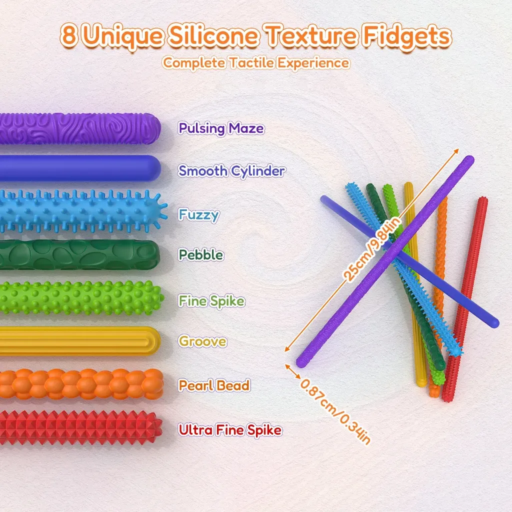[T025] Fidget Sticks – 8pcs Textured Sensory Stick Set